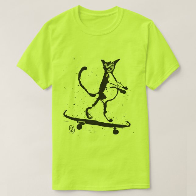Camiseta Splatter Graphic Cat Skateboarder T-Shirt (Diseño del anverso)