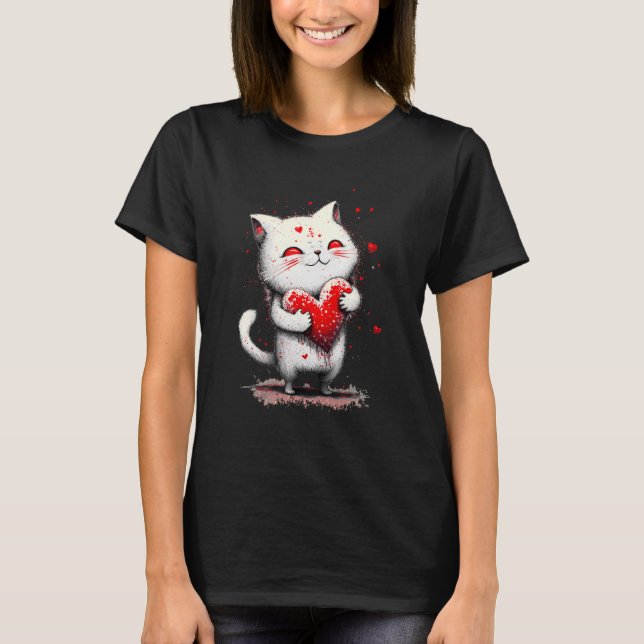 Camiseta Splatter Paint Cat Abrazando una almohada con form (Anverso)