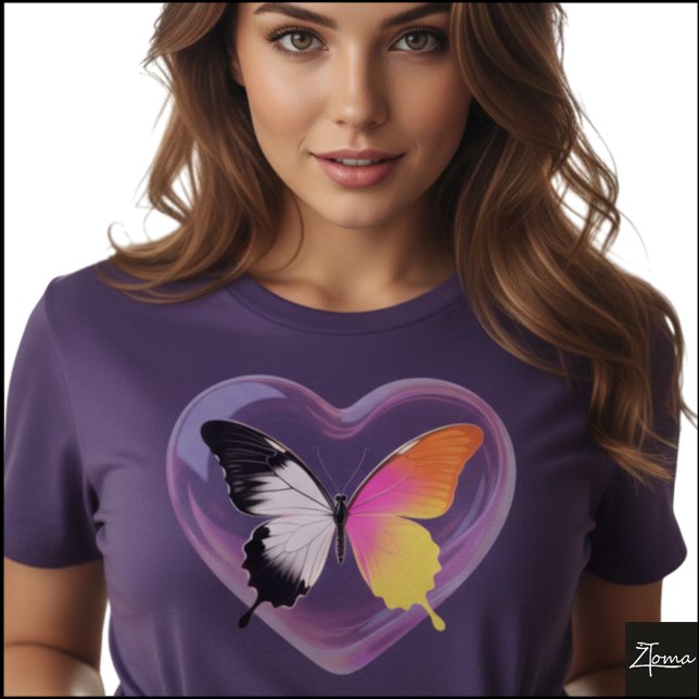 Camiseta Split Butterfly Monochrome Neon Heart Graphic (Sample design. Several style are available to choose from, with the option to add a name & color.
)