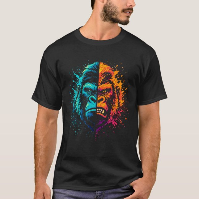 Camiseta Split Gorilla Face Pop Art Paint Splash (Anverso)