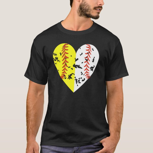 Camiseta Split Half Baseball Softball Heart Love Outdoor Sp (Anverso)
