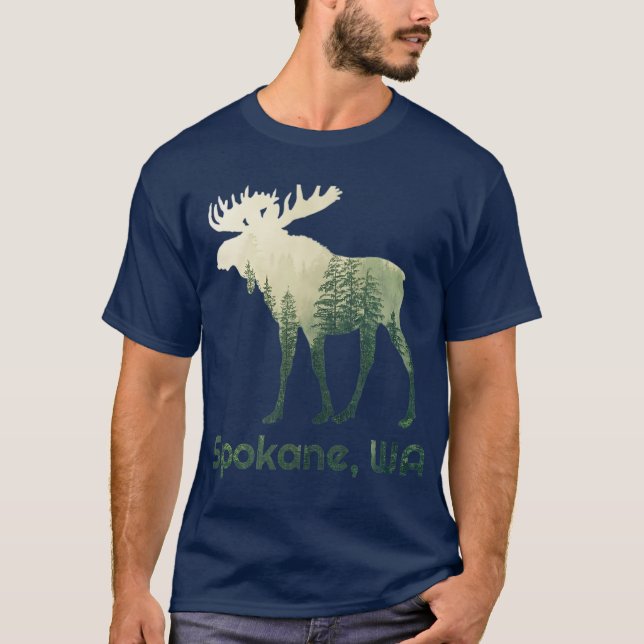 Camiseta Spokane WA Moose Forest Tree Hunter Wildlife (Anverso)