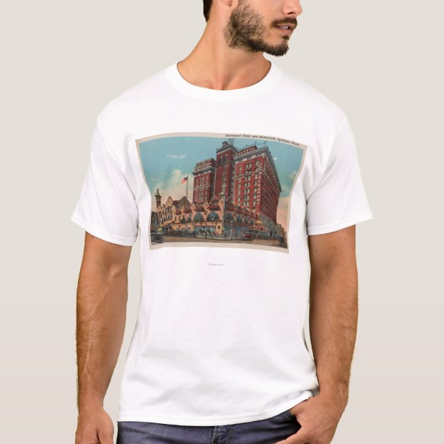 Camiseta Spokane, WA - vista del hotel #1 de Davenport (Anverso)