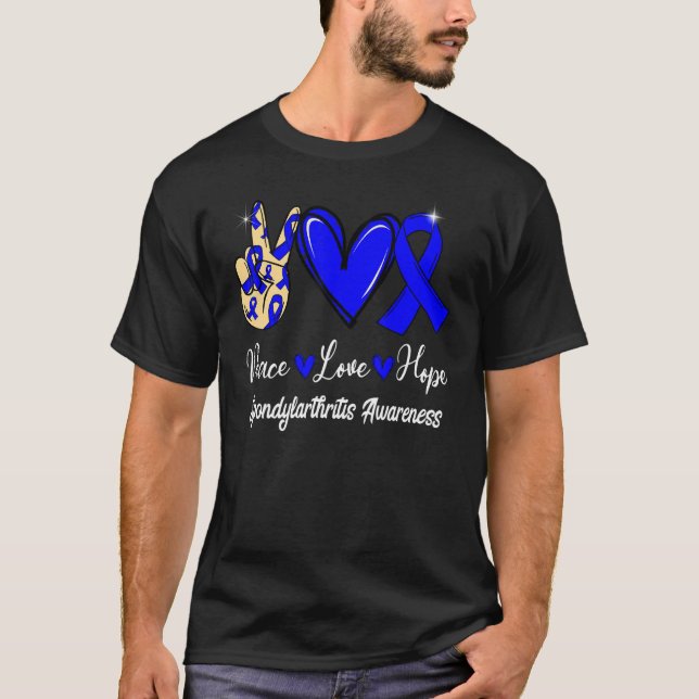 Camiseta Spondylarthritis Awareness Peace Love Hope Blue Ri (Anverso)