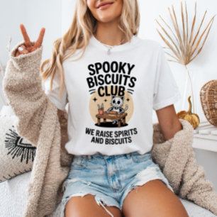Camiseta Spookit Biscuits Club Cat Skeleton Baking Hallowee