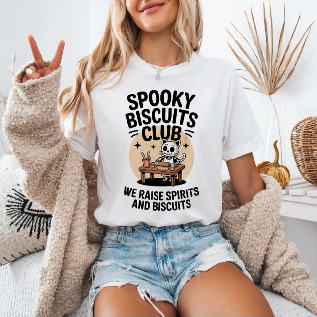 Camiseta Spookit Biscuits Club Cat Skeleton Baking Hallowee (Subido por el creador)