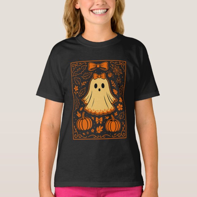 Camiseta Spooky Autumn Cute Ghost Orange Halloween (Anverso)