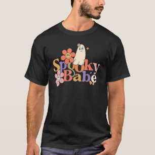 Camiseta Spooky Babe Hippie Halloween Groovy Vibes Ghost Co