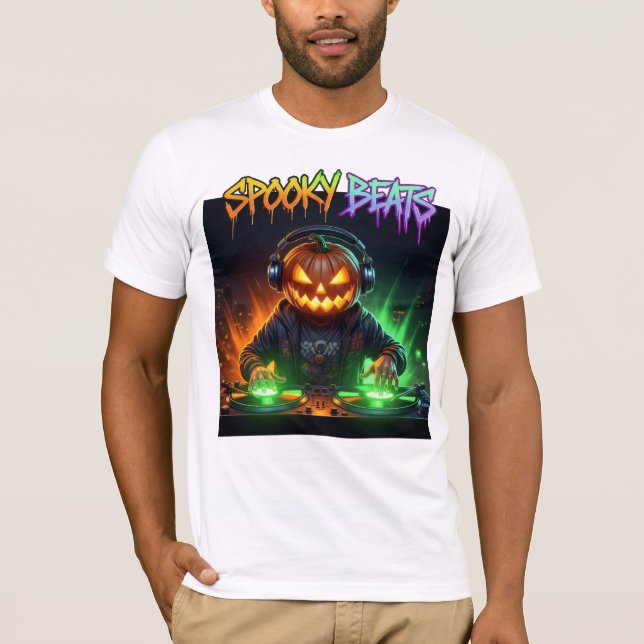 Camiseta Spooky Beats Jack-o-Lantern DJ de Halloween (Anverso)