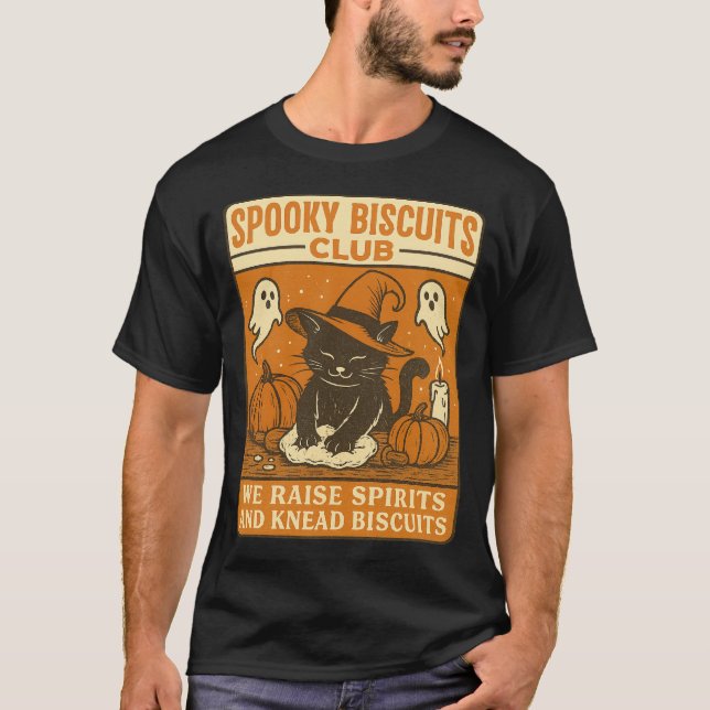 Camiseta Spooky Biscuits Club Cat Halloween Funny Baking  (Anverso)
