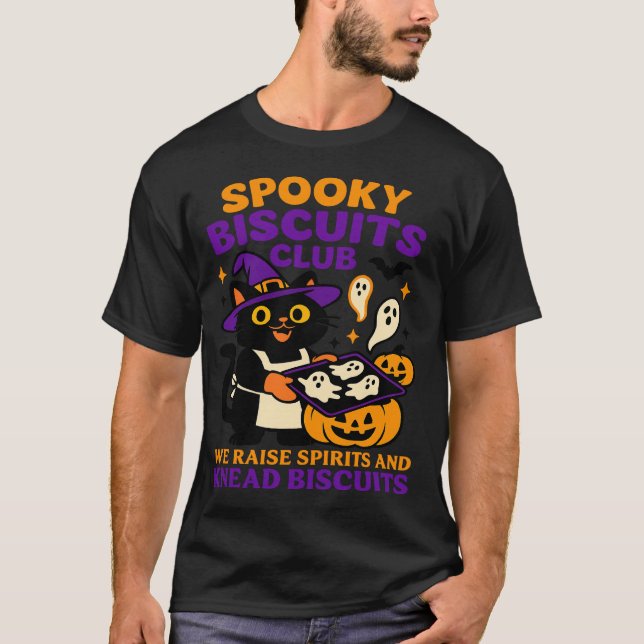 Camiseta Spooky Biscuits Club Cat Halloween Funny Baking  (Anverso)