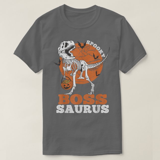 Camiseta Spooky Boss Saurus Dinosaur Skeleton T rex Pumpkin (Diseño del anverso)
