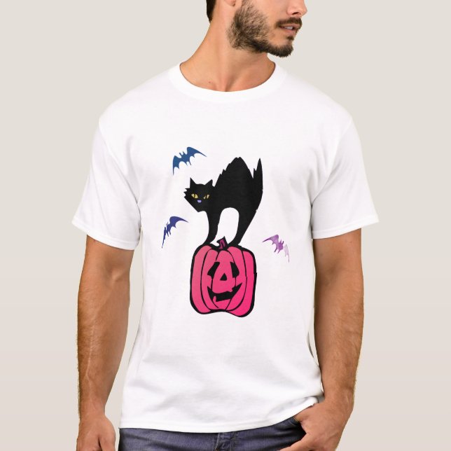Camiseta Spooky Cat Halloween Pumpkin Pop Art (Anverso)
