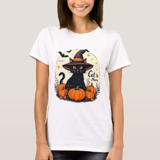 Camiseta Spooky Cat Mom Halloween T-Shirt – Cute Black Cat 