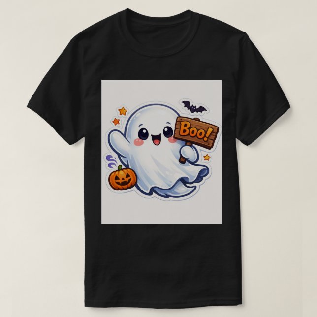 Camiseta Spooky-Cute Halloween Ghost Sticker (Diseño del anverso)