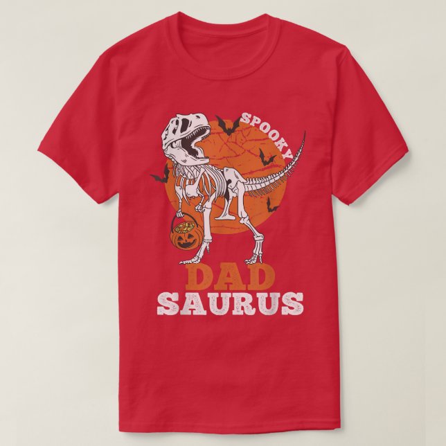 Camiseta Spooky Dad Saurus Dinosaur Skeleton T rex Pumpkin  (Diseño del anverso)