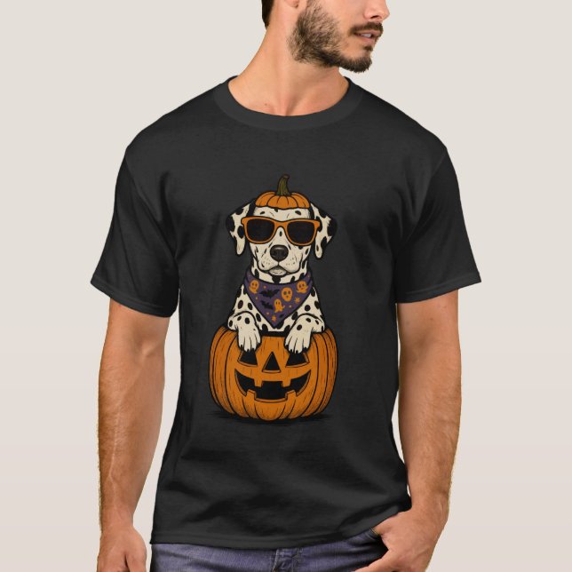 Camiseta Spooky Dalmatian Pumpkin Halloween Dog Lover (Anverso)