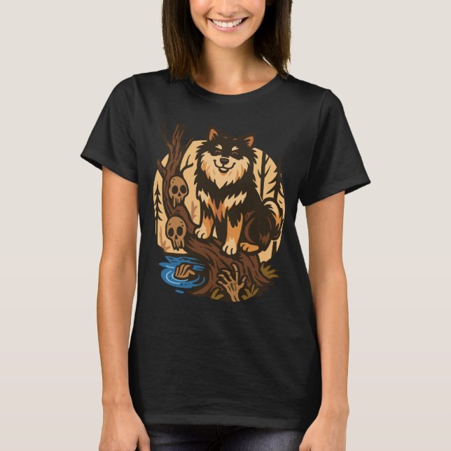 Camiseta Spooky Forest Dog with Skulls Horror Art (Anverso)