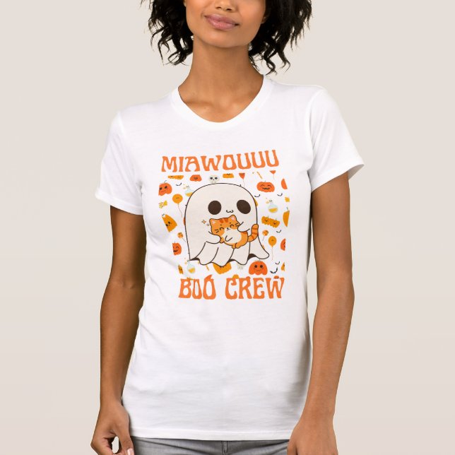 Camiseta spooky ghost holding cat - boo crew (Anverso)