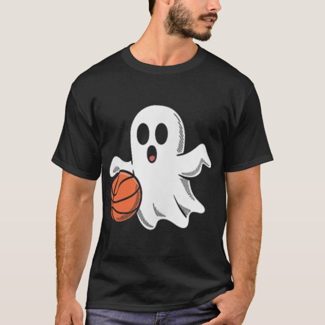 Camiseta Spooky Ghost Playing Basketball Retro Halloween Co (Anverso)
