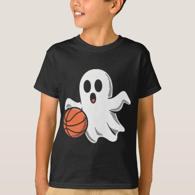 Camiseta Spooky Ghost Playing Basketball Retro Halloween Co (Anverso)