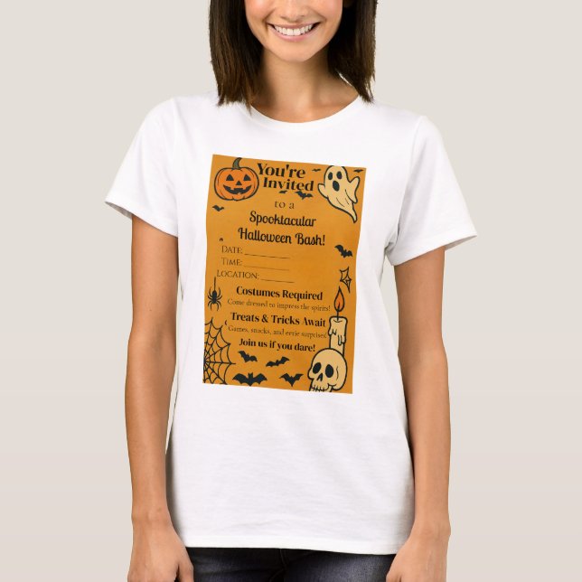 Camiseta Spooky Halloween Bash Invite | Fantasma y juegos (Anverso)