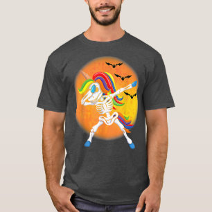 Camiseta Spooky Halloween Dabbing Unicorn Skeleton GirlKid
