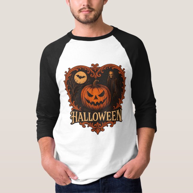 Camiseta Spooky Halloween Men’s 3/4 Sleeve Raglan T-Shirt | (Anverso)