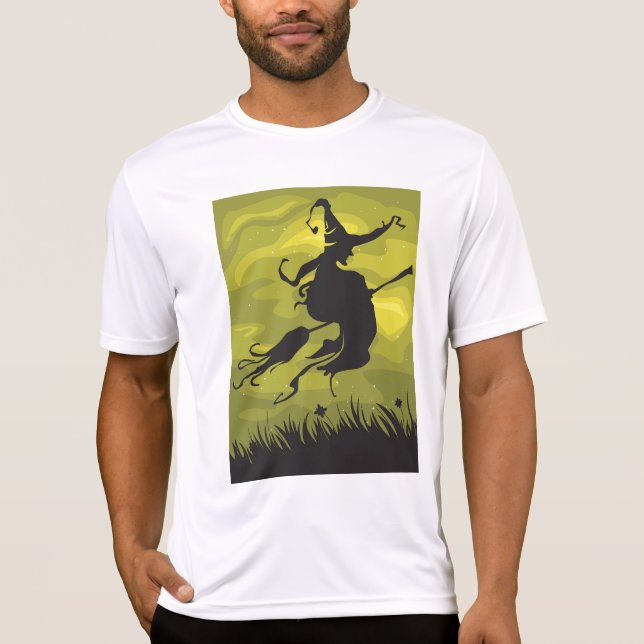 Camiseta Spooky Halloween Witch Flying on Broomstick (Anverso)