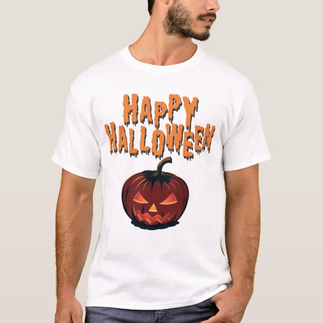 Camiseta Spooky Happy Halloween Pumpkin with Dripping Text (Anverso)