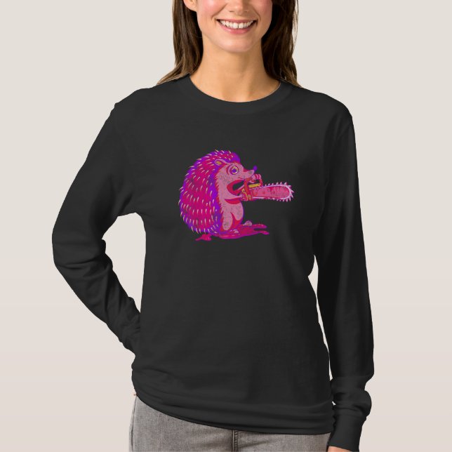 Camiseta Spooky Hedgehog Vaporwave Creepy Animal Chainsaw H (Anverso)