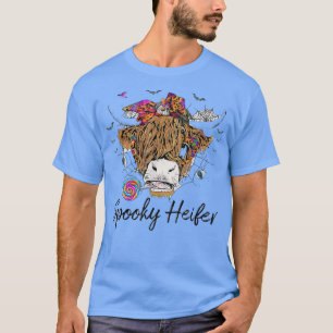 Camiseta Spooky Heifer Messy Bun Cow Lover Funny Happy Hall