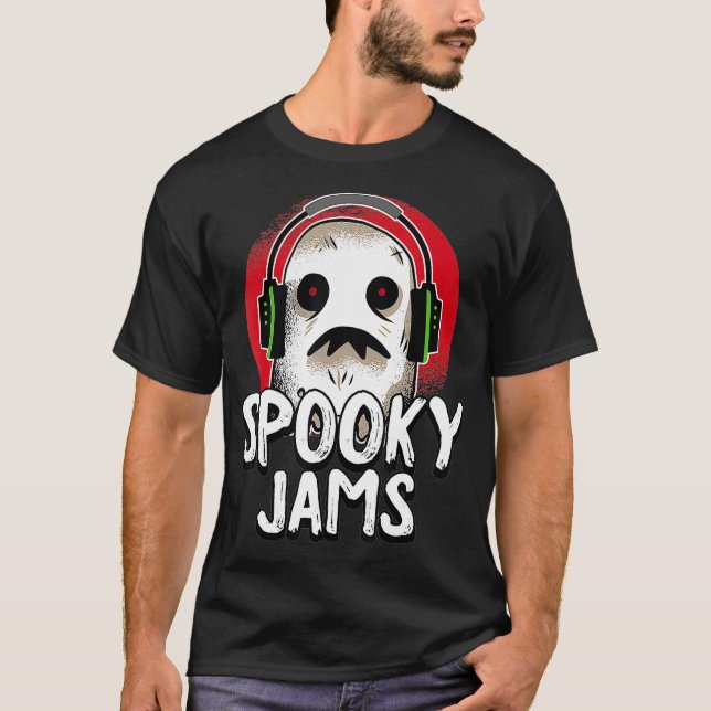Camiseta Spooky Jams Lazy Halloween Costume Ghost DJ Creepy (Anverso)