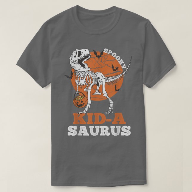 Camiseta Spooky Kid-A Saurus Dinosaur Skeleton T rex Pumpki (Diseño del anverso)