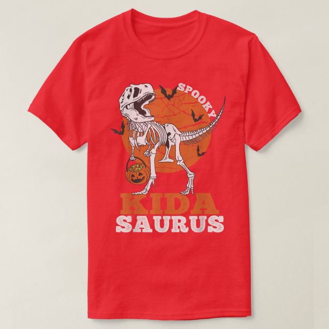 Camiseta Spooky Kida Saurus Dinosaur Skeleton T rex Pumpkin (Diseño del anverso)