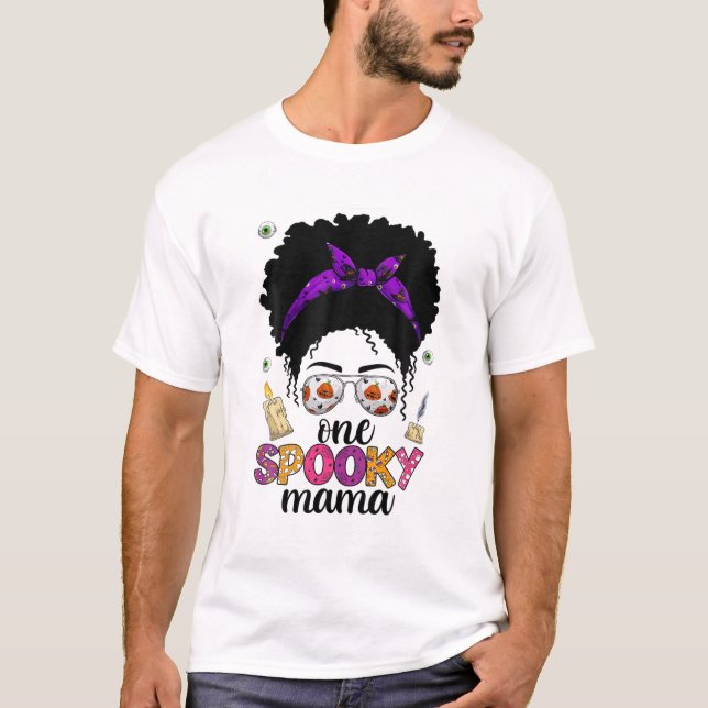 Camiseta Spooky Mama Costume Halloween S, Black Afro Messy (Anverso)