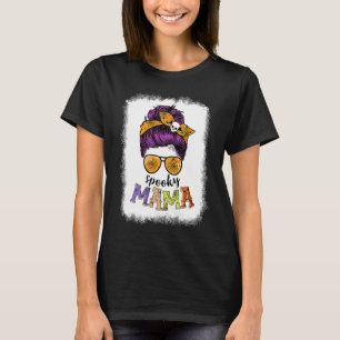 Camiseta Spooky Mama Halloween Messy Bun Hair Skull Spooky