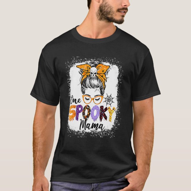 Camiseta Spooky Mama Halloween Messy Bun Skull Halloween M (Anverso)