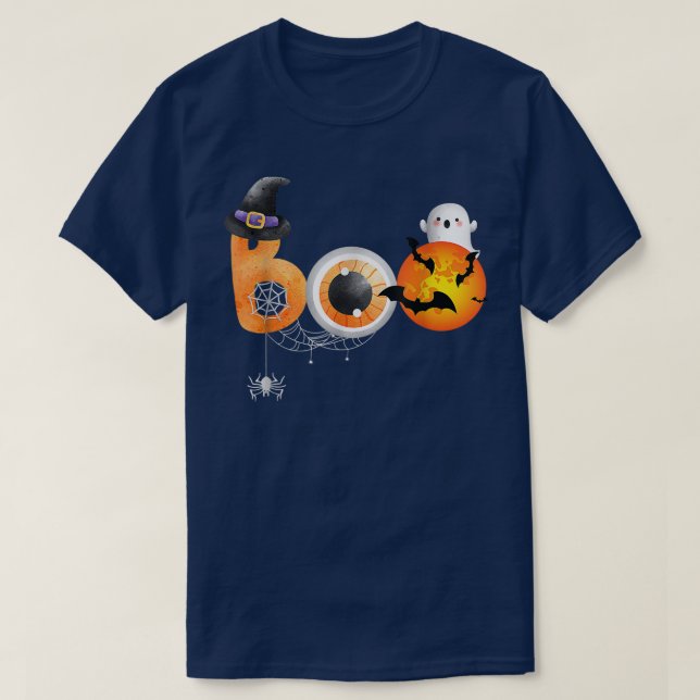 Camiseta Spooky Moon Halloween Boo Spider Web Bat Witch  (Diseño del anverso)