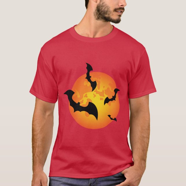 Camiseta Spooky Orange Halloween Full Moon Bats (Anverso)