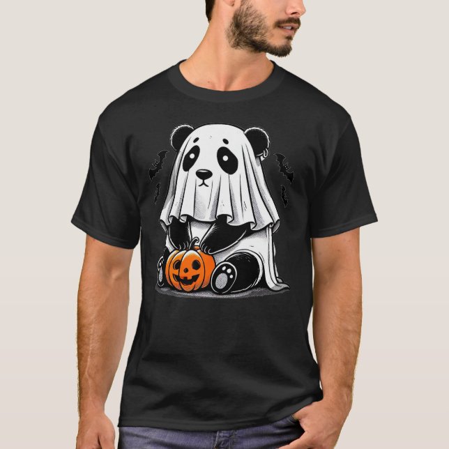 Camiseta Spooky Panda Wearing A Ghost Halloween Costume Fun (Anverso)