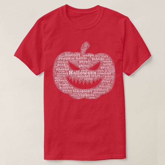 Camiseta Spooky Pumpkin Face  Halloween Wordcloud  (Diseño del anverso)