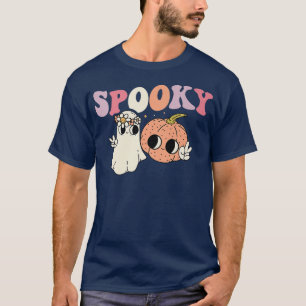 Camiseta Spooky Retro Groovy Floral Ghost Pumpkin Halloween