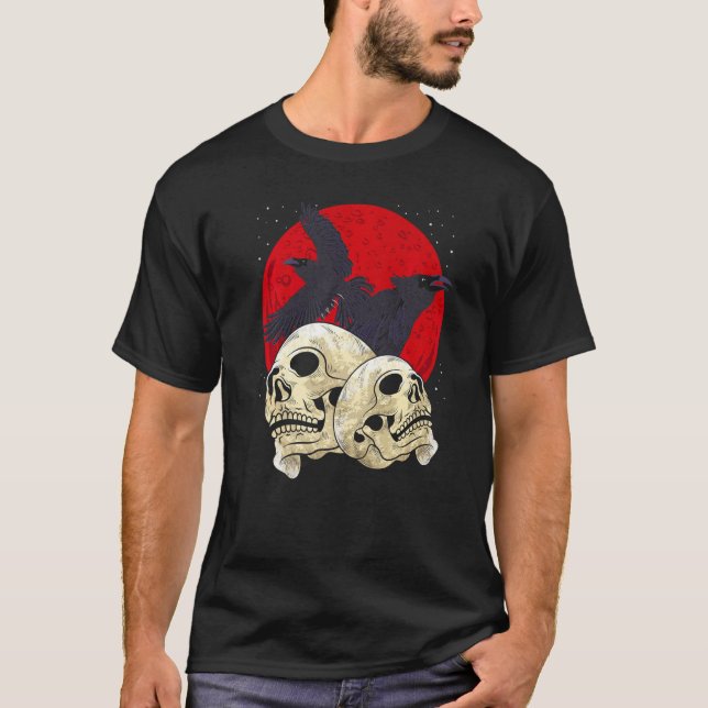 Camiseta Spooky Skull Creepy Skeleton Head Crow Gothic Bird (Anverso)