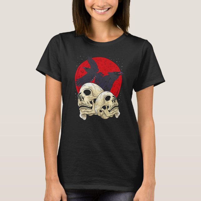Camiseta Spooky Skull Creepy Skeleton Head Crow Gothic Bird (Anverso)