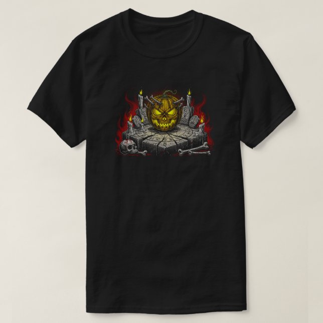 Camiseta Spooky Skull Jack-o’-Lantern | SOLO EN NEGRO (Diseño del anverso)