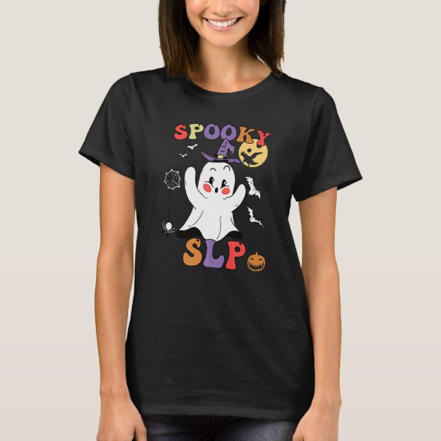 Camiseta Spooky SLP Groovy Halloween Speech Language Pathol (Anverso)