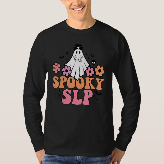 Camiseta Spooky SLP Speech Language Pathologist Ghost Hallo (Anverso)