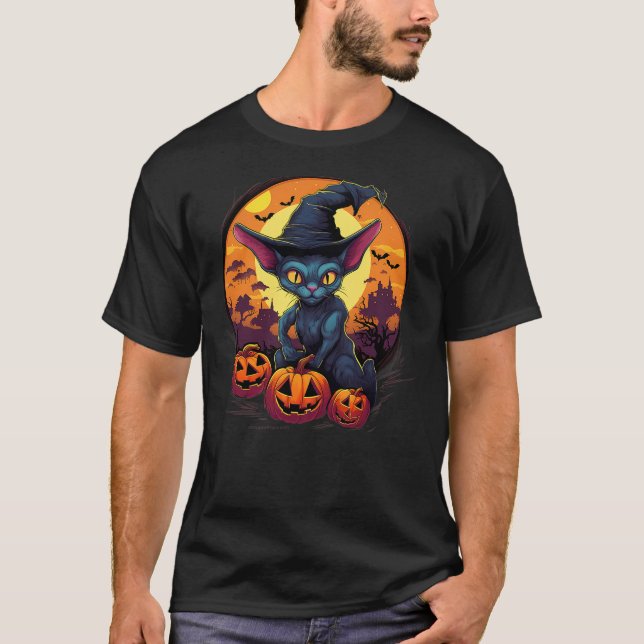 Camiseta Spooky Sphynx Cat Witch Halloween (Anverso)