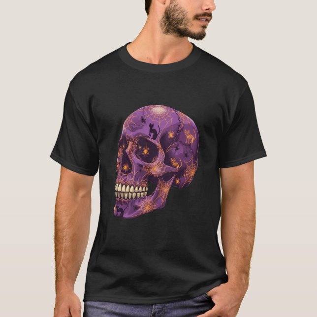 Camiseta Spooky Spiderweb Skull - Vibes de Halloween (Anverso)